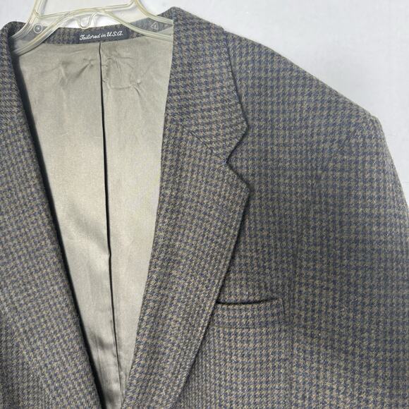 Woolrich Mens Wool Houndstooth Blazer Suit Jacket Large Brown Blue Sport Coat - Picture 1 of 14